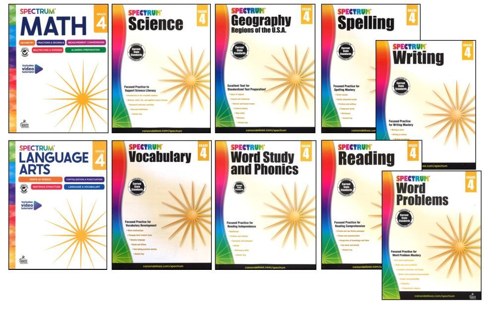 SPECTRUM Curriculum Package For Grade 4 Set Of 9 Workbooks 